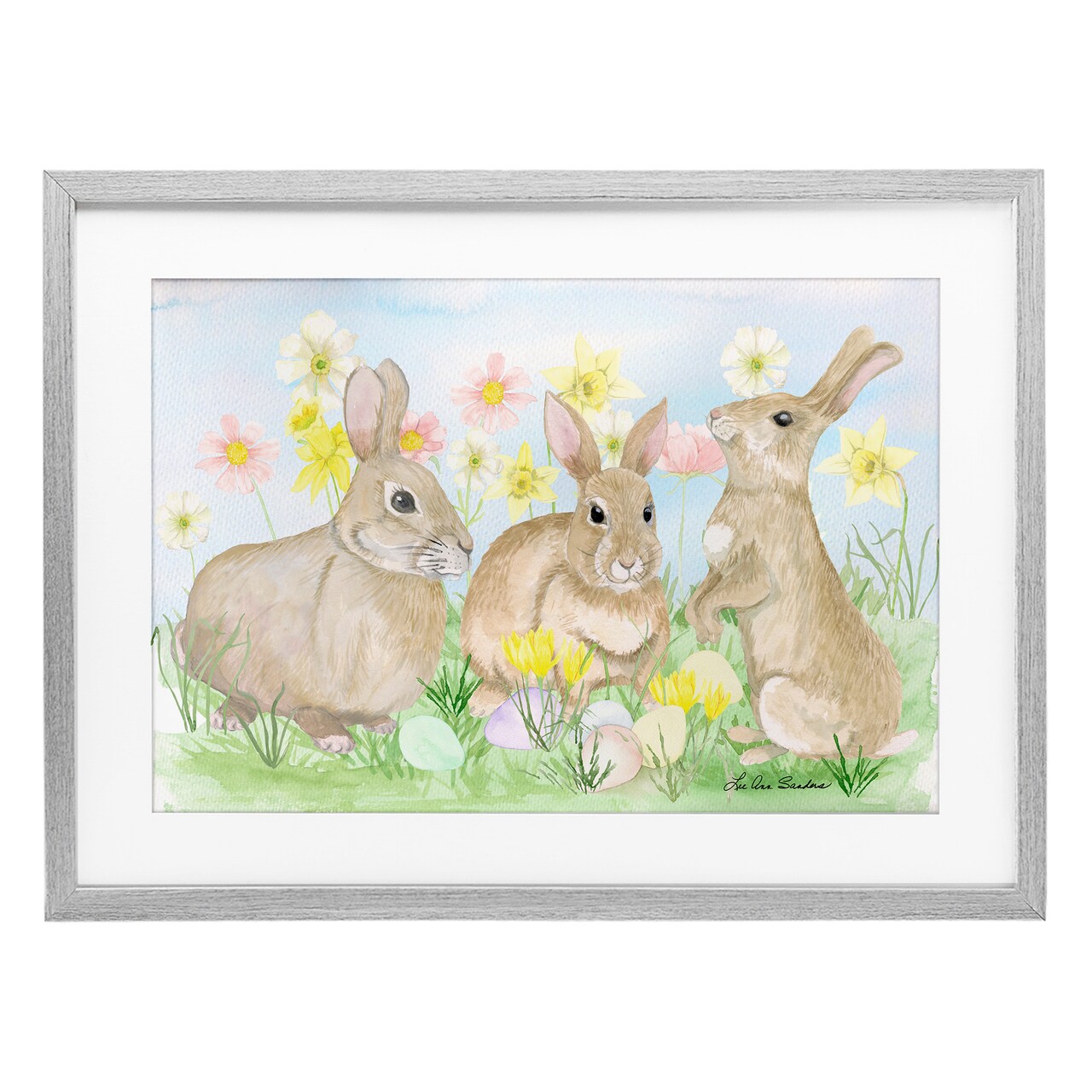Stupell Industries Three Bunnies In The Grass Framed Print Under Glass, design by Lee Ann Sanders